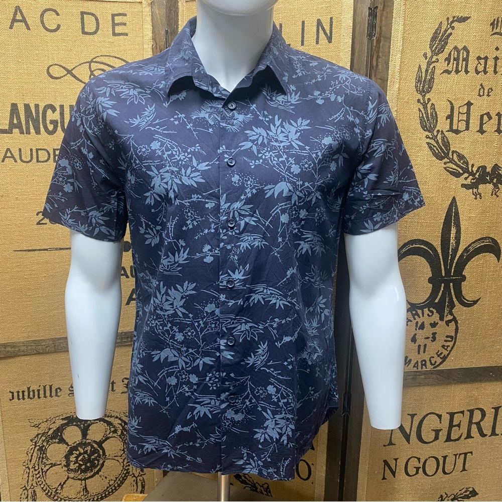 Vince Navy Floral Print Short Sleeve Shirt, M